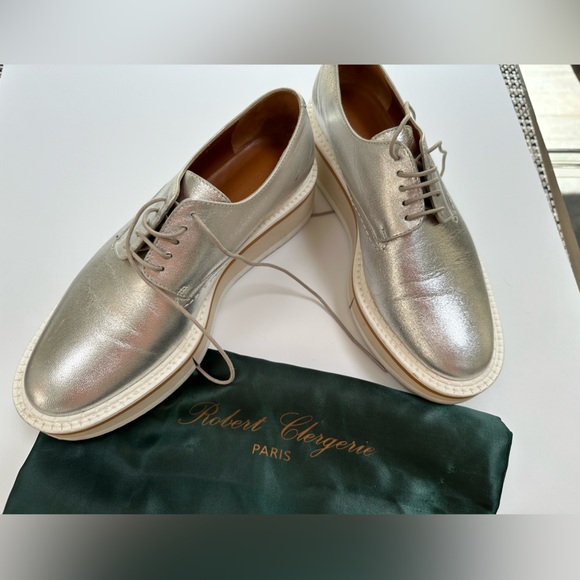 Robert Clergerie BROOK platform shoes lace ups Derbies Silver 38 7.5 - Picture 4 of 10
